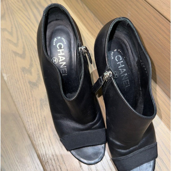 CHANEL Black Peep Toe Lambskin Ankle Boot with Faux Pearl - Picture 6 of 7